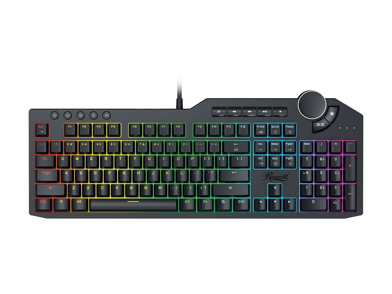Rosewill Mechanical Gaming Keyboard, 15 RGB Backlit Modes, 2-Port USB Passthrough, Media Keys and Multifunctional Volume Dial, Brown Switches - NEON K90 RGB BR