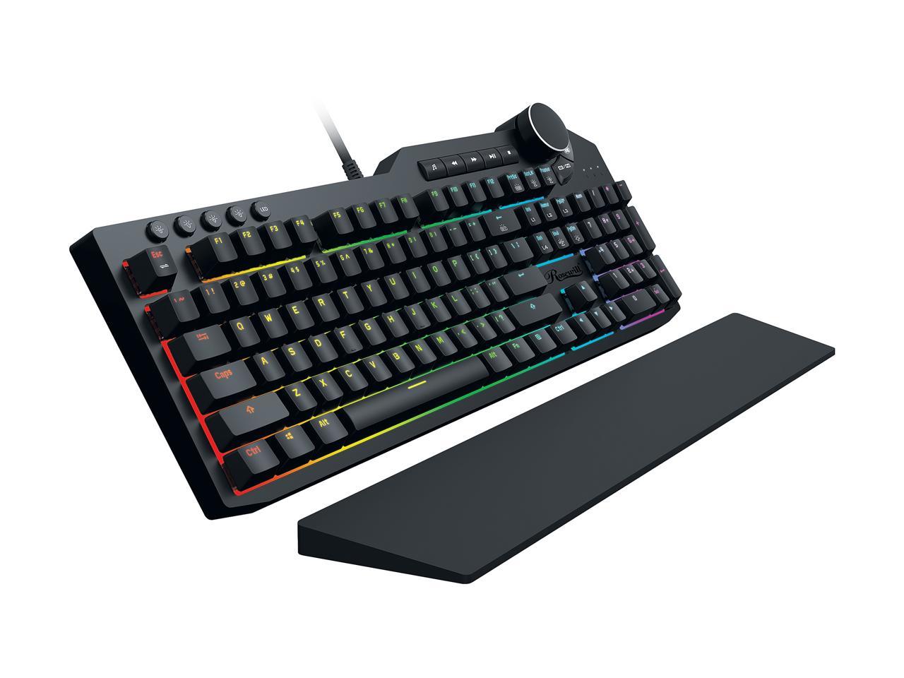 Rosewill Mechanical Gaming Keyboard, 15 RGB Backlit Modes, 2-Port USB Passthrough, Media Keys and Multifunctional Volume Dial, Brown Switches - NEON K90 RGB BR