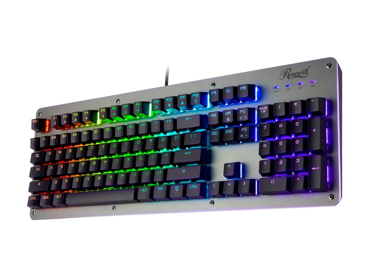 Rosewill NEON K52 RGB Waterproof Membrane Mechanical Gaming Keyboard, 19-Key Anti-Ghosting, 12 Multimedia Hotkeys, 8 LED Backlit Modes, Spill-Proof Dust-Proof Aluminum Plate