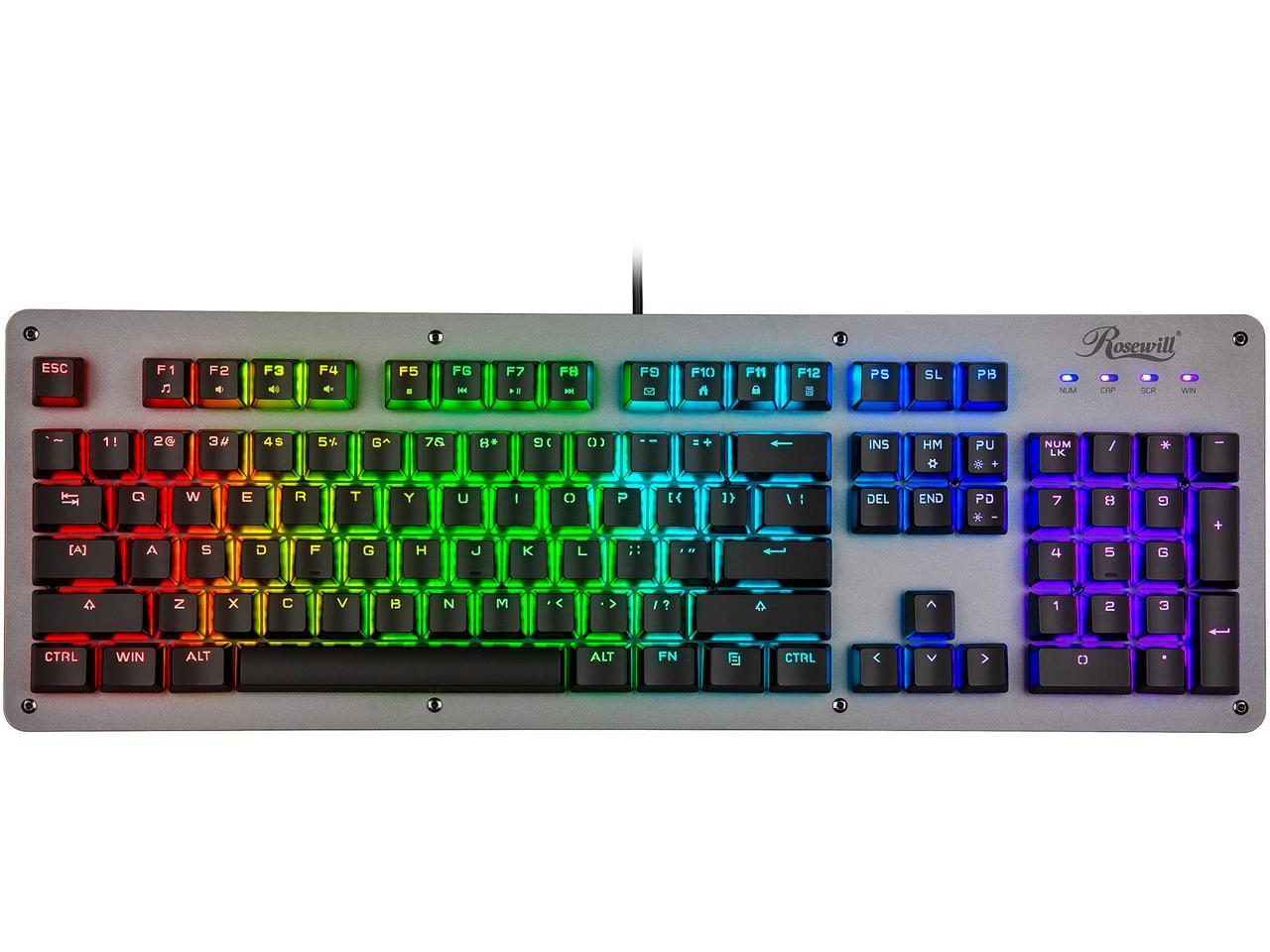 Rosewill NEON K52 RGB Waterproof Membrane Mechanical Gaming Keyboard, 19-Key Anti-Ghosting, 12 Multimedia Hotkeys, 8 LED Backlit Modes, Spill-Proof Dust-Proof Aluminum Plate