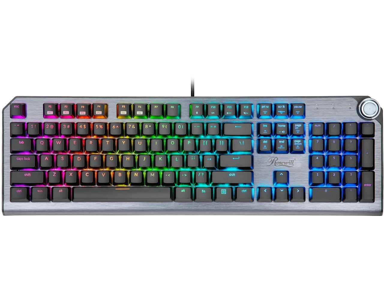 Rosewill NEON K91 RGB S Mechanical Gaming Keyboard with Cherry MX Silver Switches, RGB Underglow and 17 Backlit Modes, Multifunctional Dial Control, Wrist Rest and PBT Keycap Set