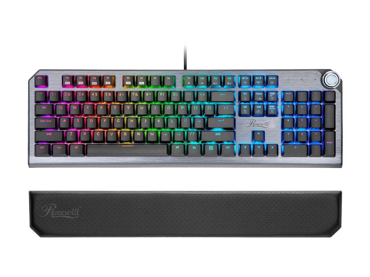 Rosewill NEON K91 RGB S Mechanical Gaming Keyboard with Cherry MX Silver Switches, RGB Underglow and 17 Backlit Modes, Multifunctional Dial Control, Wrist Rest and PBT Keycap Set