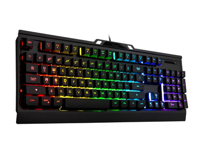 Rosewill NEON K54 RGB Membrane Gaming Keyboard, 19-Key Anti-Ghosting, WASD and Arrow Keys Exchange, 8 Multimedia Hotkeys, 9 LED Backlit Modes, Slim Profile Floating Keycaps