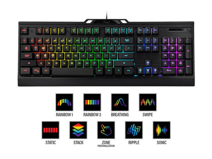 Rosewill NEON K54 RGB Membrane Gaming Keyboard, 19-Key Anti-Ghosting, WASD and Arrow Keys Exchange, 8 Multimedia Hotkeys, 9 LED Backlit Modes, Slim Profile Floating Keycaps