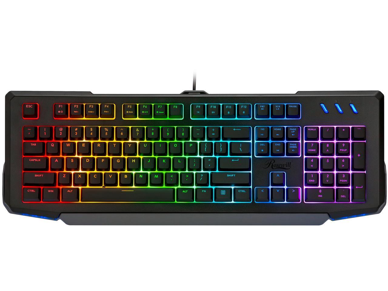 Rosewill NEON K42 RGB Membrane Mechanical Gaming Keyboard, 26-Key Anti-Ghosting, 6 Multimedia Hotkeys, 8 LED Backlit Modes