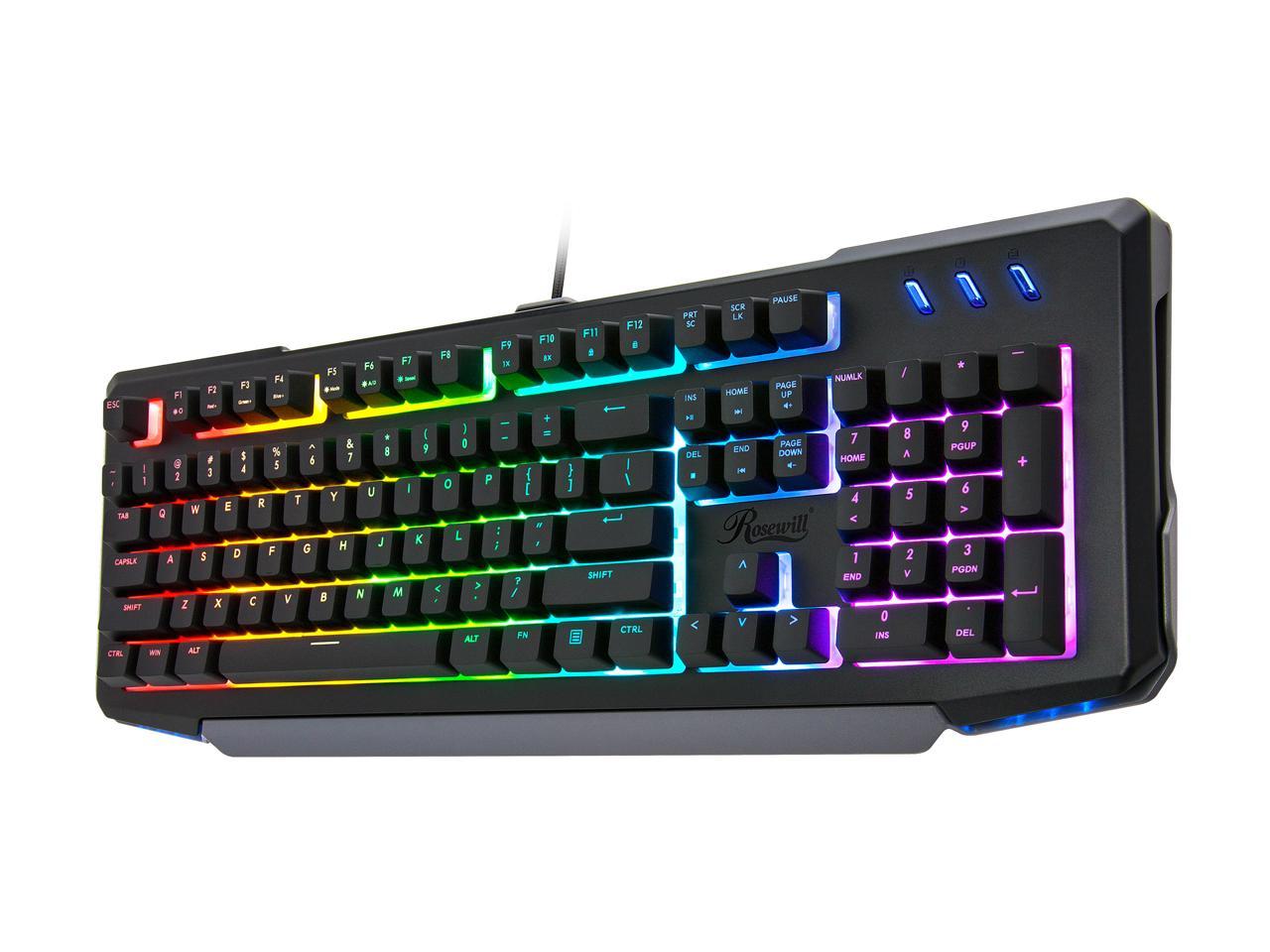 Rosewill NEON K42 RGB Membrane Mechanical Gaming Keyboard, 26-Key Anti-Ghosting, 6 Multimedia Hotkeys, 8 LED Backlit Modes