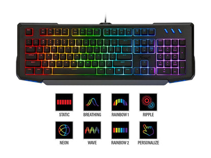 Rosewill NEON K42 RGB Membrane Mechanical Gaming Keyboard, 26-Key Anti-Ghosting, 6 Multimedia Hotkeys, 8 LED Backlit Modes
