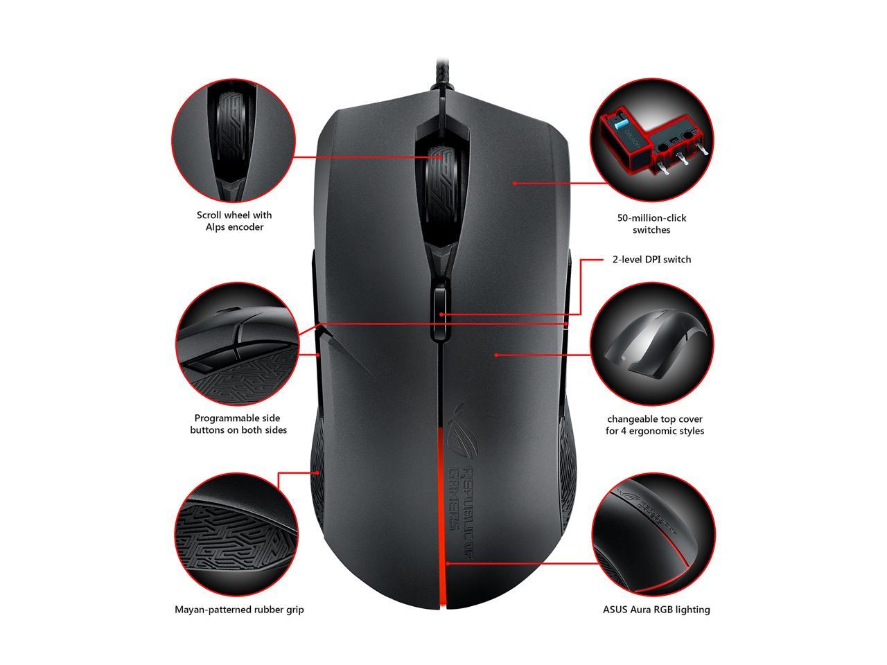 ASUS ROG Strix Evolve Aura RGB USB Wired Optical Ergonomic Ambidextrous Gaming Mouse (7200 DPI)