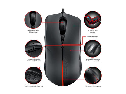 ASUS ROG Strix Evolve Aura RGB USB Wired Optical Ergonomic Ambidextrous Gaming Mouse (7200 DPI)