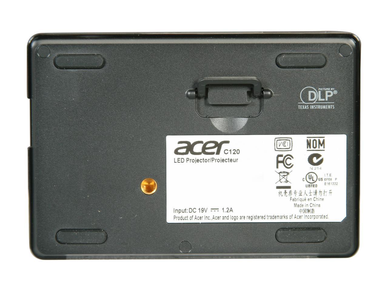 Acer C120 Black DLP Projector, 1280 x 800, 1000:1, 100 ANSI Lumens, USB 3.0 Input