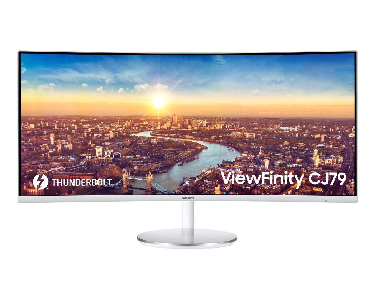 SAMSUNG CJ79 ViewFinity LC34J791WTNXZA 34" 3440 x 1440 WQHD 2K 100Hz Computer Monitor Thunderbolt 3 Daisy Chain QLED HDMI USB Hub Height Adjustable Stand