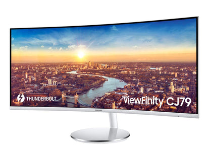 SAMSUNG CJ79 ViewFinity LC34J791WTNXZA 34" 3440 x 1440 WQHD 2K 100Hz Computer Monitor Thunderbolt 3 Daisy Chain QLED HDMI USB Hub Height Adjustable Stand