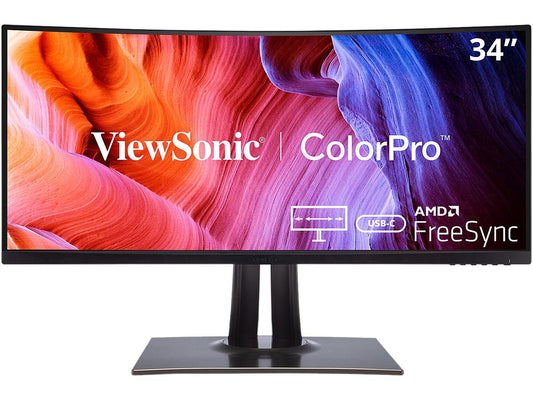ViewSonic VP3481a 34 Inch Premium WQHD+ Curved Ultrawide Monitor with FreeSync, 100Hz, ColorPro 100% sRGB Rec 709, 14-bit 3D LUT, Eye Care, 90W USB C, HDMI, DisplayPort for Home and Office