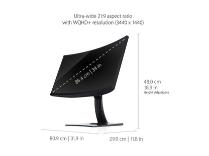 ViewSonic VP3481a 34 Inch Premium WQHD+ Curved Ultrawide Monitor with FreeSync, 100Hz, ColorPro 100% sRGB Rec 709, 14-bit 3D LUT, Eye Care, 90W USB C, HDMI, DisplayPort for Home and Office