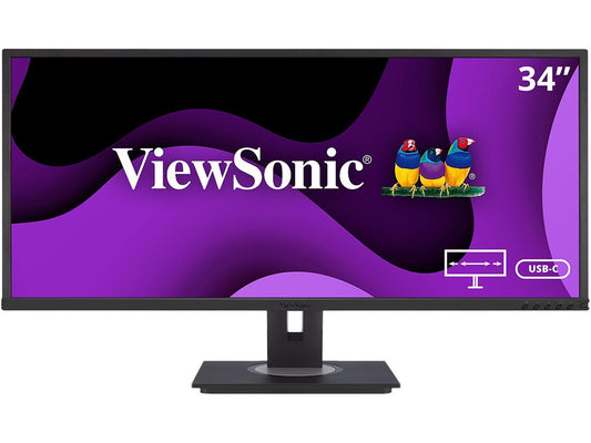 ViewSonic VG3456 34 Inch 21:9 UltraWide WQHD 1440p Monitor with Ergonomics Design USB Type C Docking Built-In Gigabit Ethernet for Home and Office