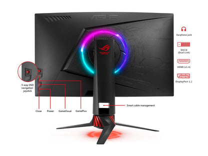 ASUS ROG Strix XG27VQ 27" Full HD 1920 x 1080 FreeSync 144Hz Curved Gaming Monitors with Aura RGB Lighting, Height, and Swift Adjustable