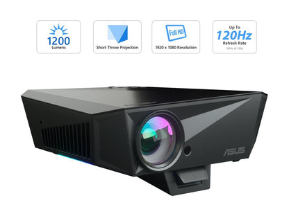 ASUS F1 LED Projector, FULL HD (1920 x 1080), 1200 Lumens, Short Throw, Horizontal & Vertical Keystone Adjustment , Auto Focus, 2.1 Channel Audio, Audio by Harman Kardon, Wireless Projection, HDMI