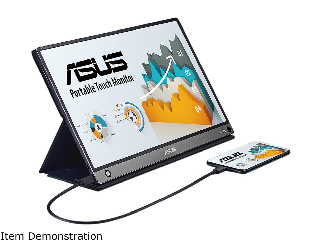 ASUS ZenScreen MB16AMT 15.6" Full HD 1920 x 1080 USB Type-C Micro-HDMI Non-Glare HDCP Support Flicker-Free Built-in Speakers Low Blue Light Touchscreen Portable IPS Monitor