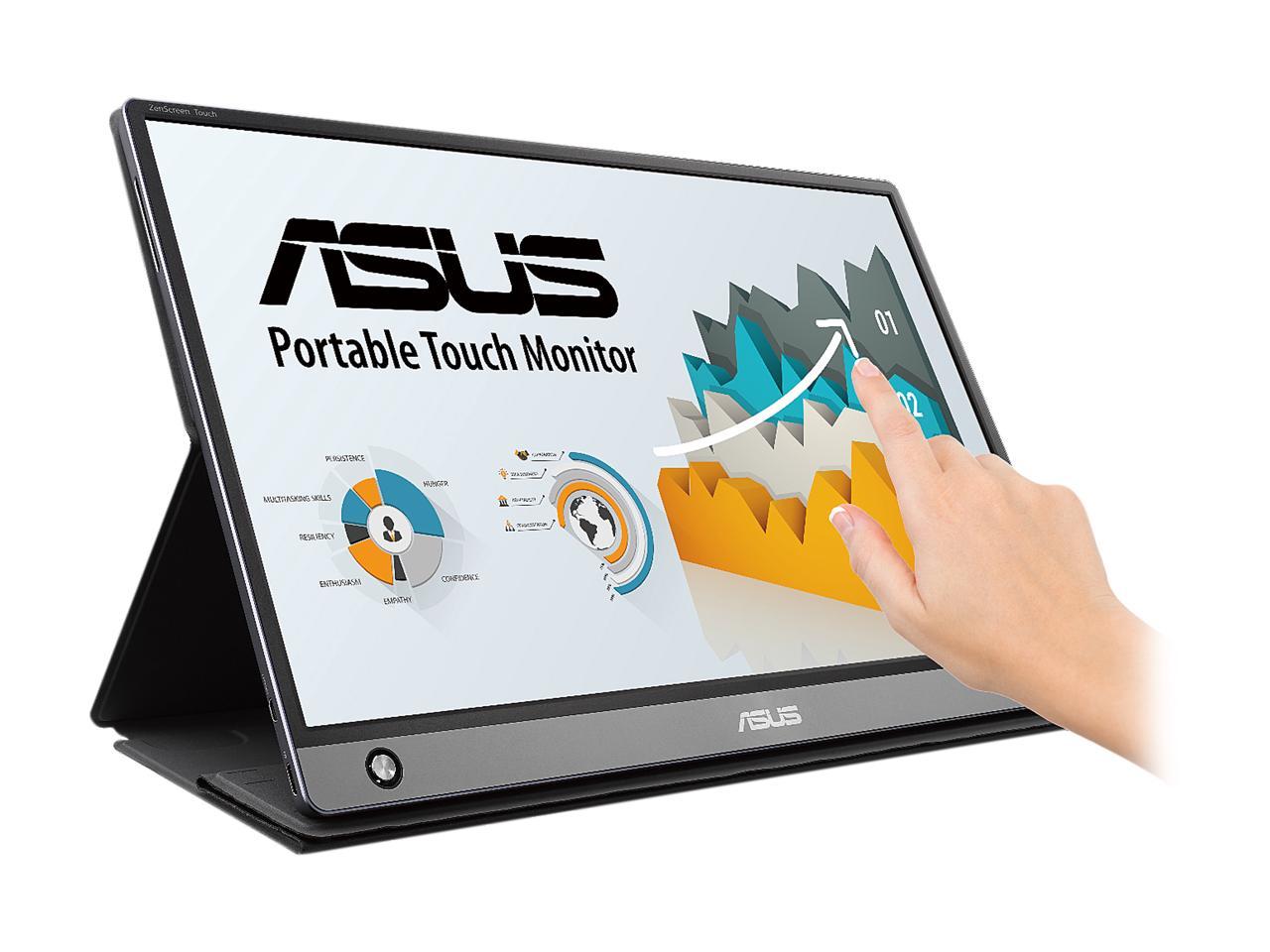 ASUS ZenScreen MB16AMT 15.6" Full HD 1920 x 1080 USB Type-C Micro-HDMI Non-Glare HDCP Support Flicker-Free Built-in Speakers Low Blue Light Touchscreen Portable IPS Monitor