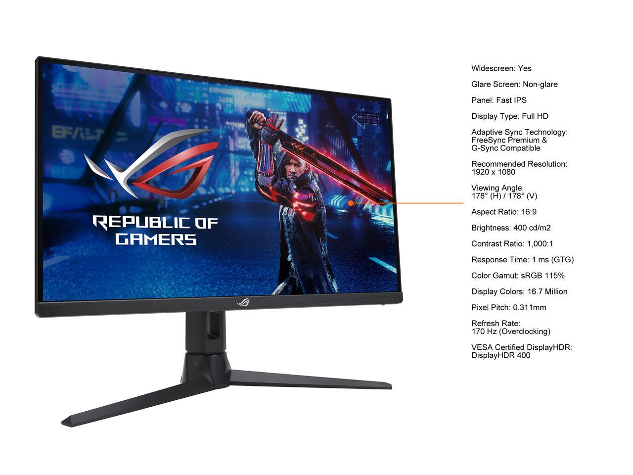 ASUS ROG Strix 27" 1080P Gaming Monitor (XG276Q) - Full HD, IPS, 170Hz, 1ms, Extreme Low Motion Blur, FreeSync Premium Technology, DisplayPort, HDMI, Tripod Socket for Webcam, DisplayHDR400