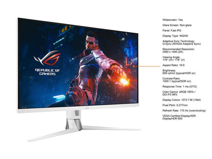 ASUS ROG Swift 32" 1440P Gaming Monitor (PG329Q-W) - White, QHD (2560 x 1440), Fast IPS, 175Hz, 1ms, Extreme Low Motion Blur Sync, G-Sync Compatible, Eye Care, DisplayPort, HDMI, USB, DisplayHDR600