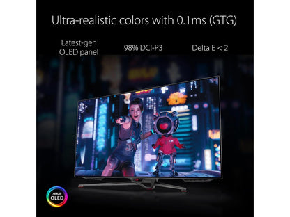 ASUS ROG Swift OLED PG48UQ Gaming Monitor - 47.5" 4K, OLED, 138Hz (Overclocked), 0.1 ms (GTG), G-SYNC Compatible, Custom Heatsink, 98% DCI-P3, True 10-bit, HDMI 2.1, DisplayPort 1.4