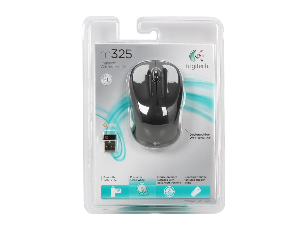 Logitech M325 RF Wireless Optical 1000dpi Mouse, Black, 910-002974