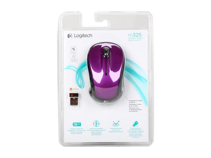 Logitech M325 910-003120 Violet 5 Buttons Tilt Wheel USB RF Wireless Optical 1000 dpi Mouse