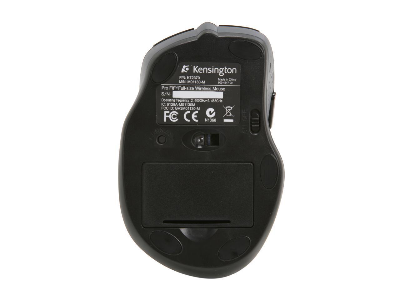 Kensington Pro Fit Full Sized Mouse K72370US Black USB RF Wireless Optical Pro Fit Full Sized Mouse