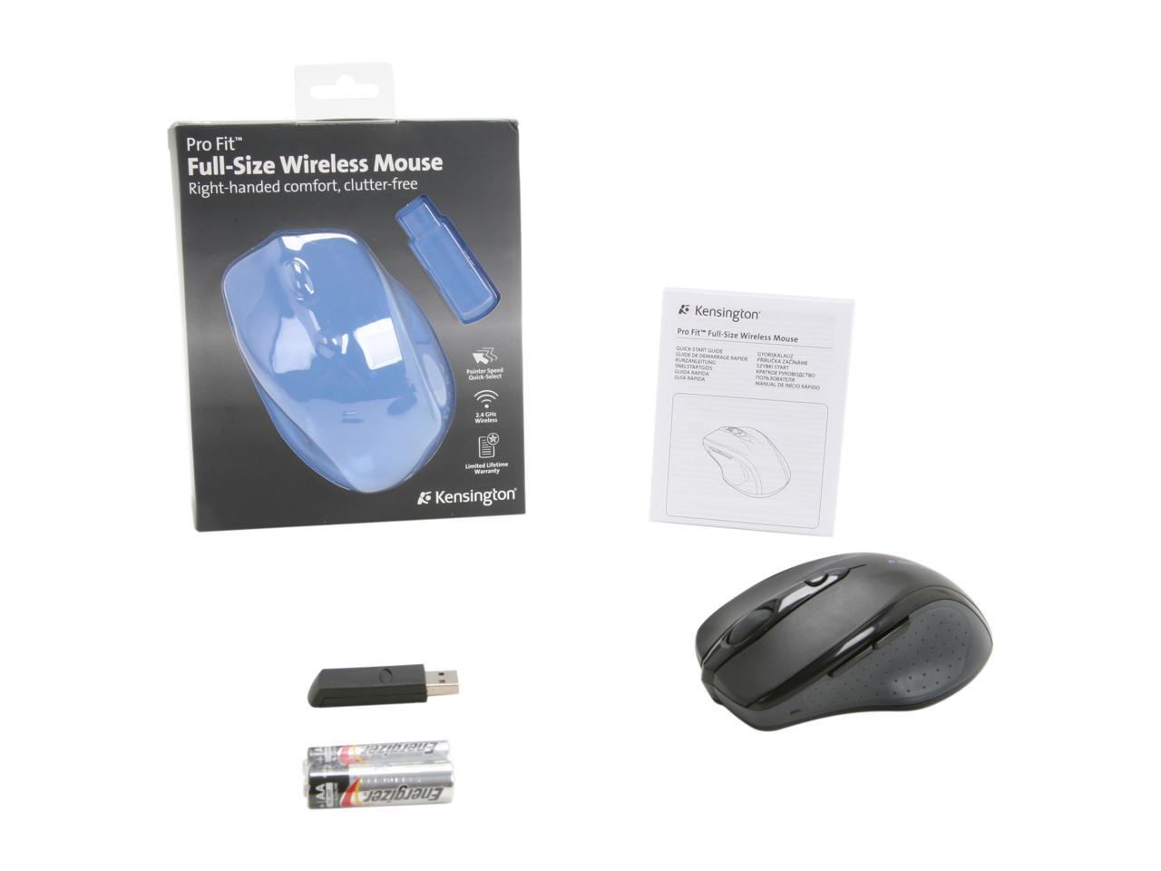 Kensington Pro Fit Full Sized Mouse K72370US Black USB RF Wireless Optical Pro Fit Full Sized Mouse