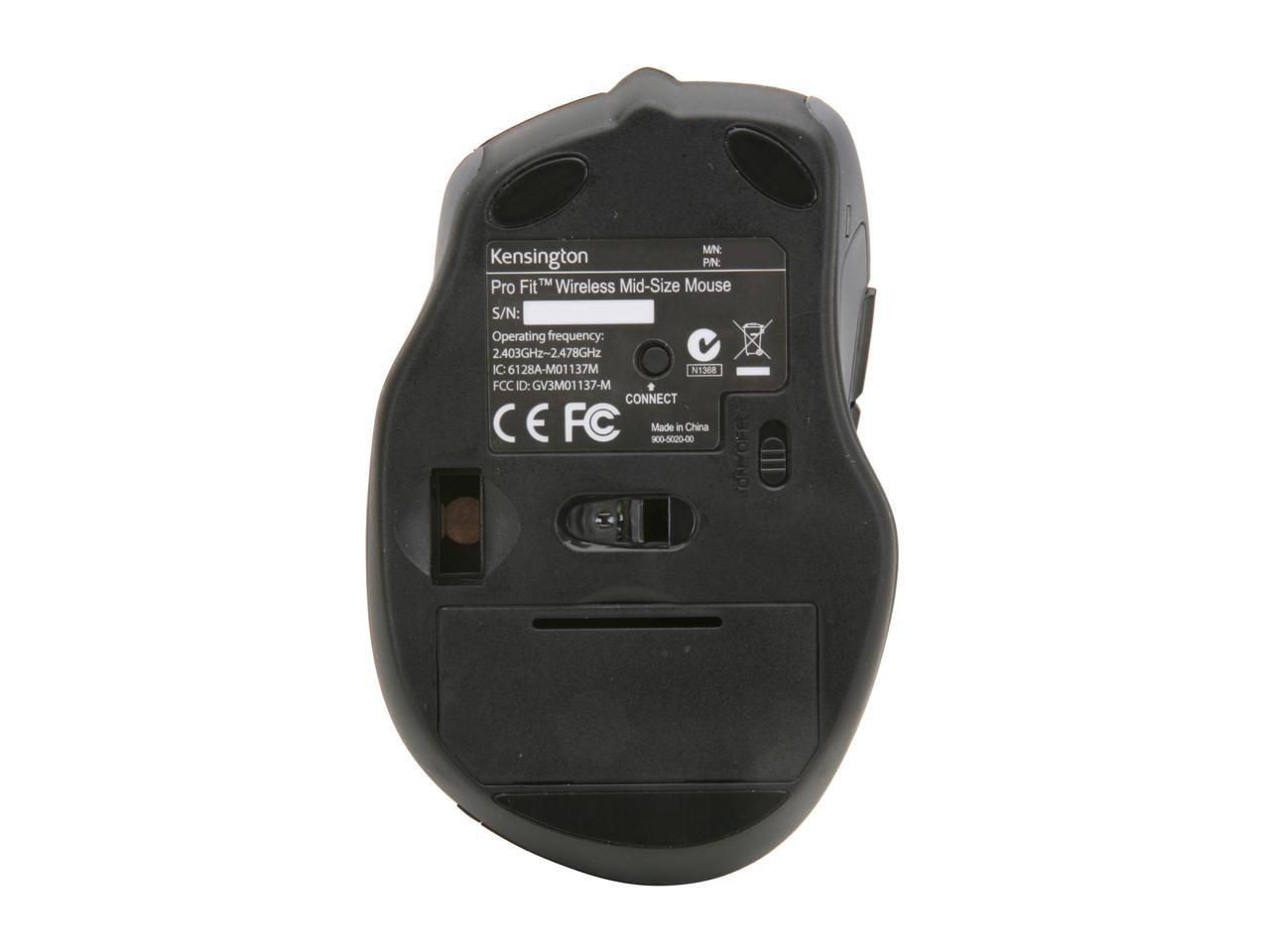 Kensington Pro Fit K72405US Black 1 x Wheel USB RF Wireless Optical 1750 dpi Mid-Size Wireless Mouse