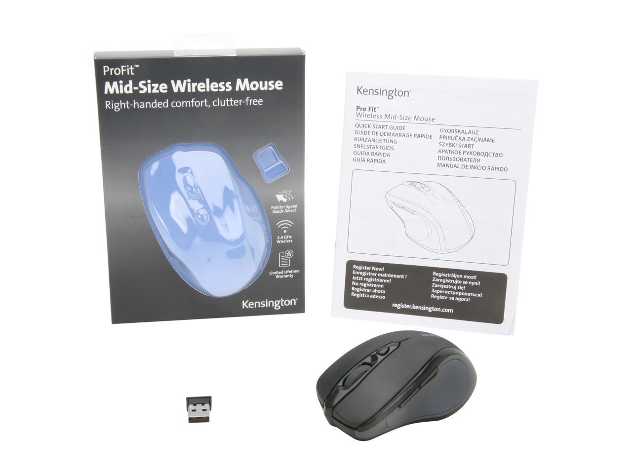 Kensington Pro Fit K72405US Black 1 x Wheel USB RF Wireless Optical 1750 dpi Mid-Size Wireless Mouse