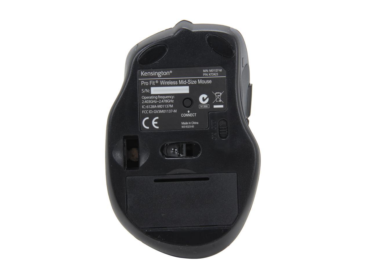 Kensington Pro Fit Mid-Size Mouse K72423AM Graphite Green 1 x Wheel USB RF Wireless Optical 1750 dpi Mouse