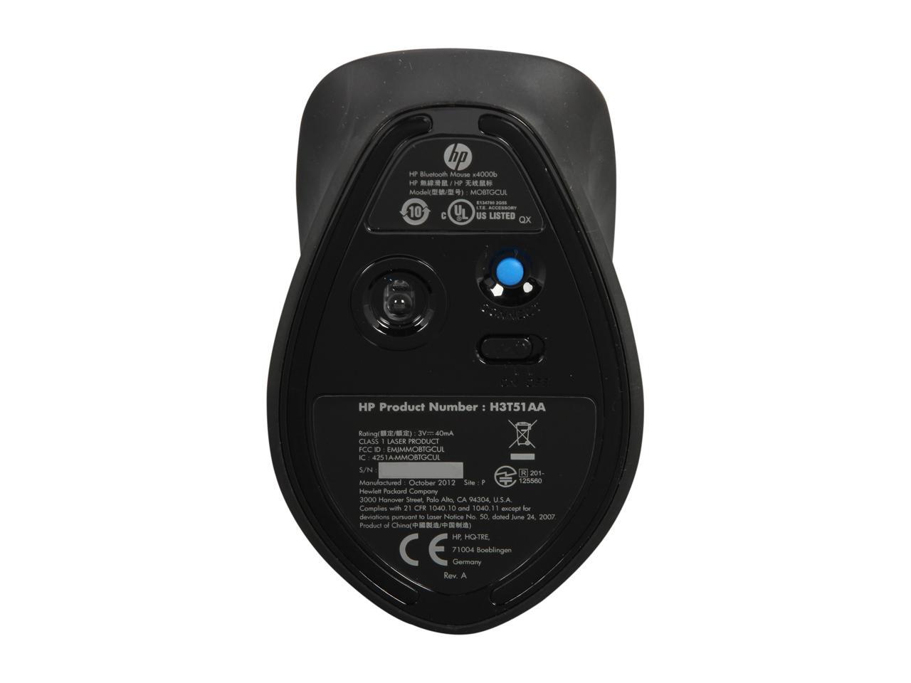 HP X4000b H3T51AA#ABC Matte Black 3 Buttons 1 x Wheel Bluetooth Wireless Laser Mouse