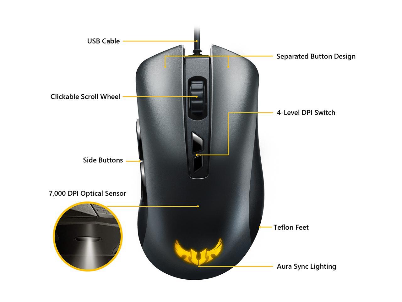 ASUS TUF Gaming M3 90MP01J0-B0UA00 Gray 7 Buttons 1 x Wheel USB Wired Optical 7000 dpi Gaming Mouse