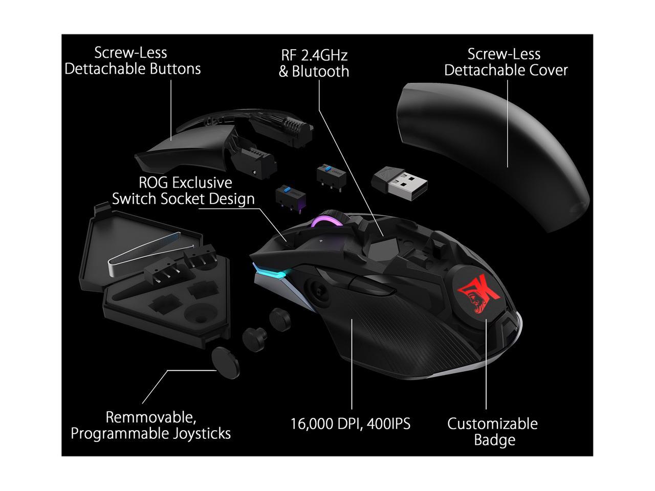 ASUS P704 ROG CHAKRAM 90MP01K0-BMUA00 Black 1 x Wheel USB Wired / 2.4GHz / Bluetooth Optical 16000 dpi Gaming Mouse