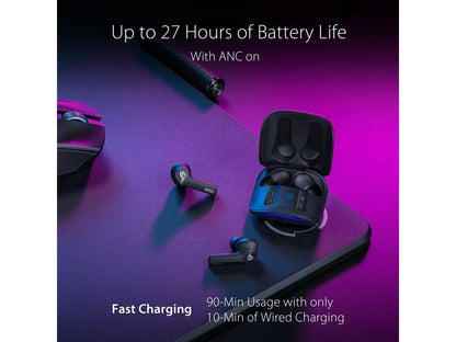 ASUS ROG Cetra True Wireless Gaming Headphones (Low-Latency Bluetooth Earbuds, Active Noise Cancelation, 27-Hour Battery Life, IPX4 Water Resistance, Wireless Charging)- Black