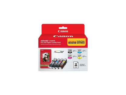 Canon PGI-220/CLI-221 Ink Cartridge - Combo Pack - Pigmented Black/Cyan/Magenta/Yellow/Paper