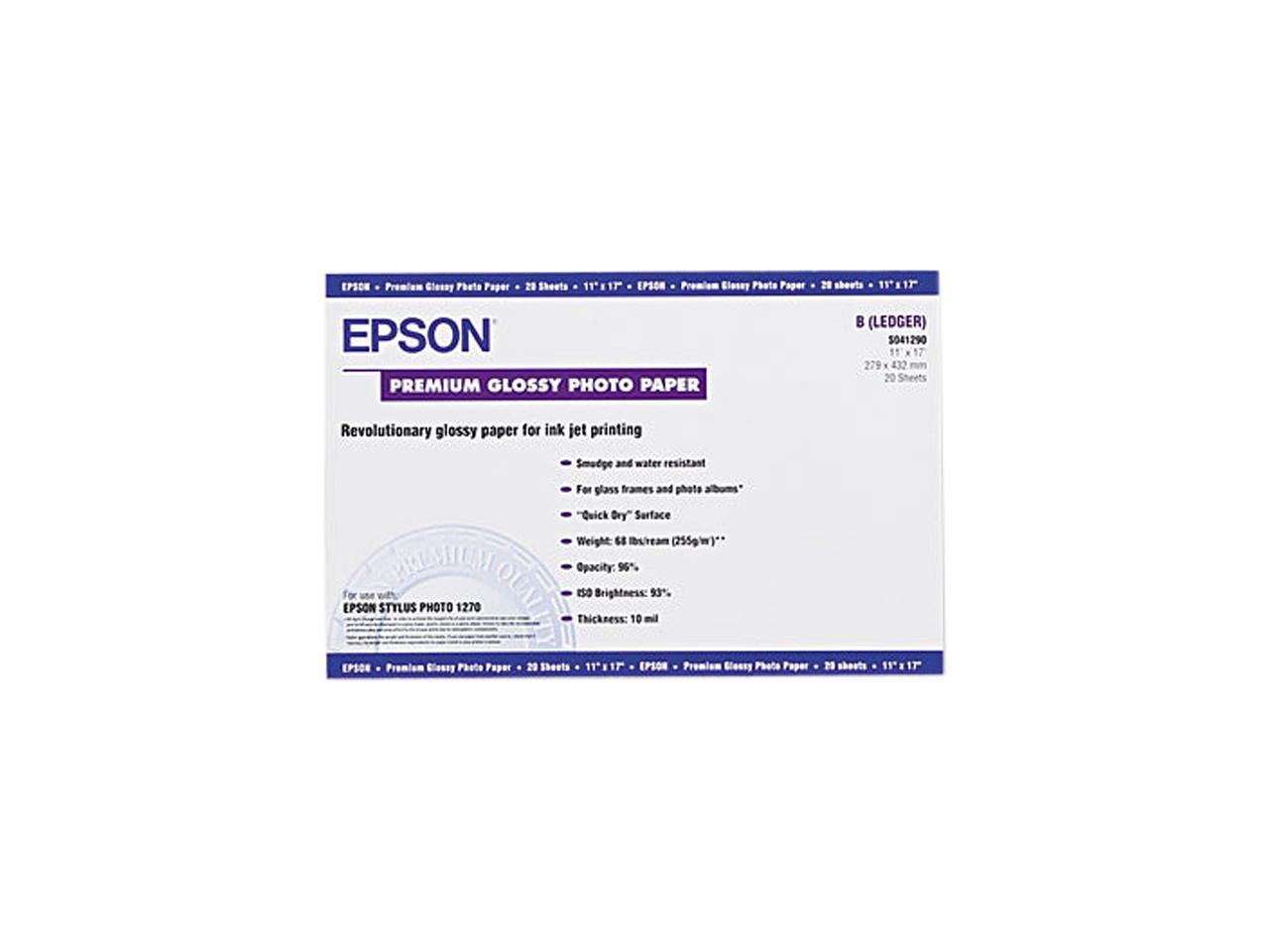 Epson S041290 Premium Photo Paper Ledger/Tabloid - 11" x 17" - 1 Each - White, Blue