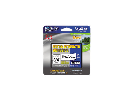 Brother 18mm (3/4") Black on White Extra Strength Super Adhesive Industrial Tape (8m/26.2') (1/Pkg)