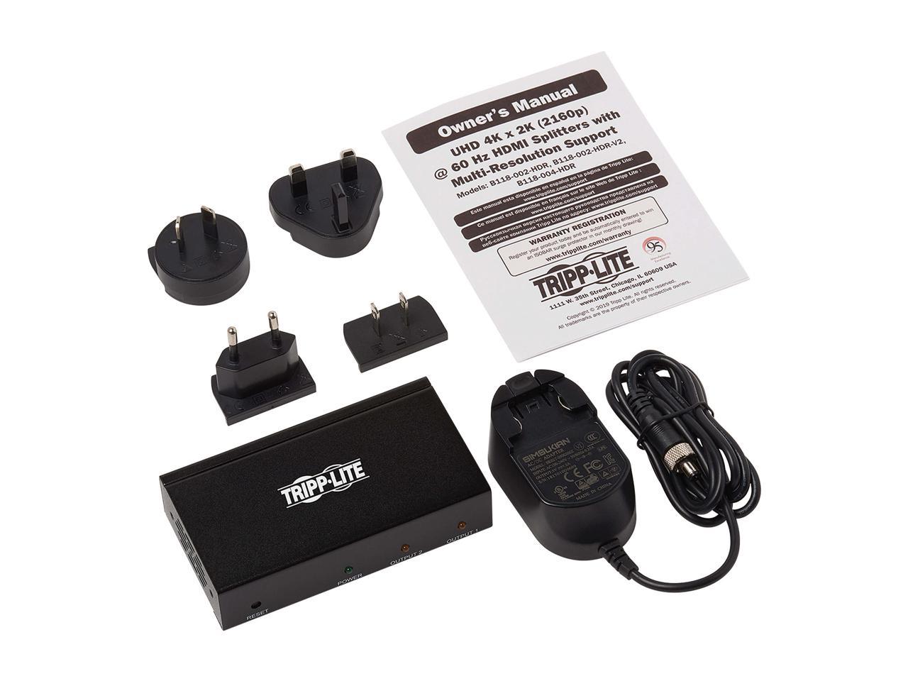 Tripp Lite B118-002-HDR 2-Port HDMI 2.0 Splitter with Multi-Resolution Support