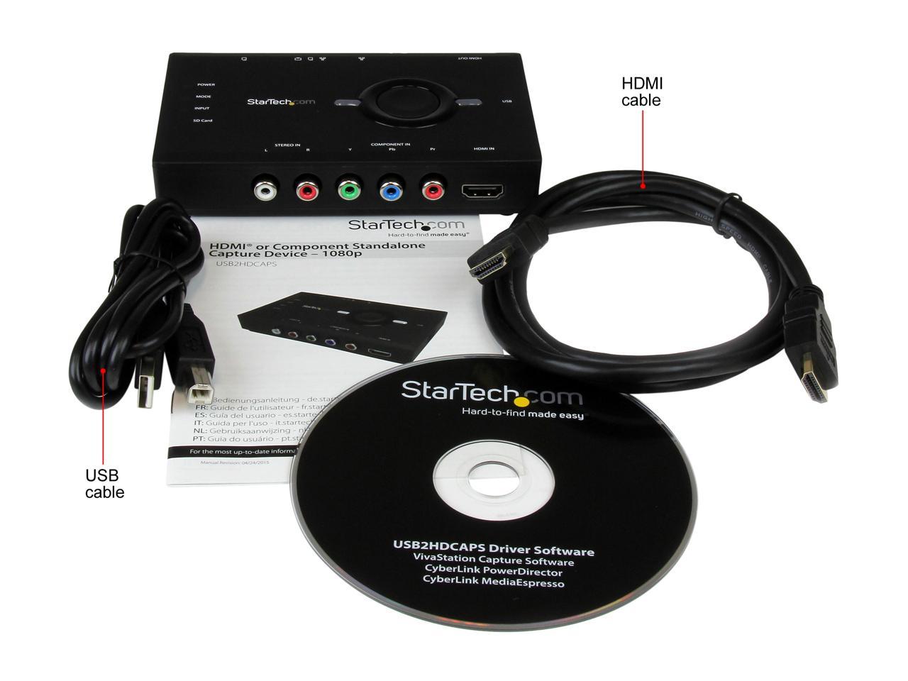 StarTech USB2HDCAPS USB Video Capture Card - Standalone - 1080p Game Capture Card - USB Video Capture Card - HDMI Capture Card