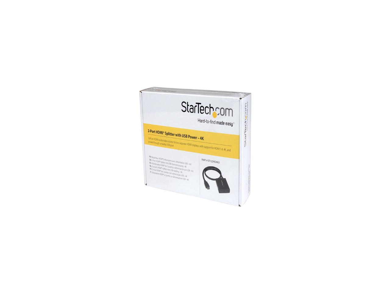 StarTech.com ST122HD4KU HDMI Splitter 1 In 2 Out - 4k 30Hz - 2 Port - Supports 3D video - Powered HDMI Splitter - HDMI Audio Splitter