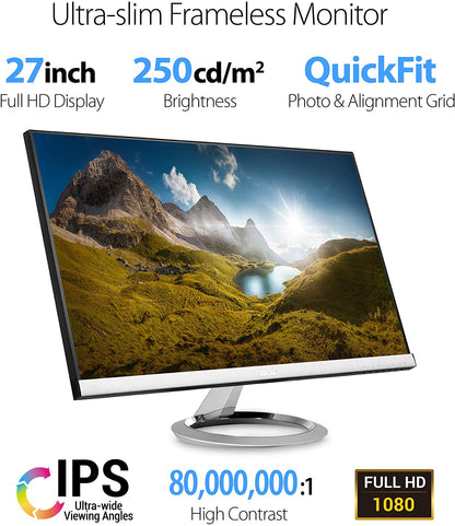 ASUS Designo 27" Full HD 1920x1080 2xHDMI VGA Built-in Speakers Frameless Low Blue Light Asus Eye Care Widescreen Backlit LED IPS Monitor MX279HS