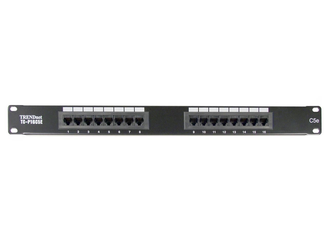 TRENDnet TC-P16C5E 16-Port CAT 5e RJ-45 UTP Rack Mount Patch Panel