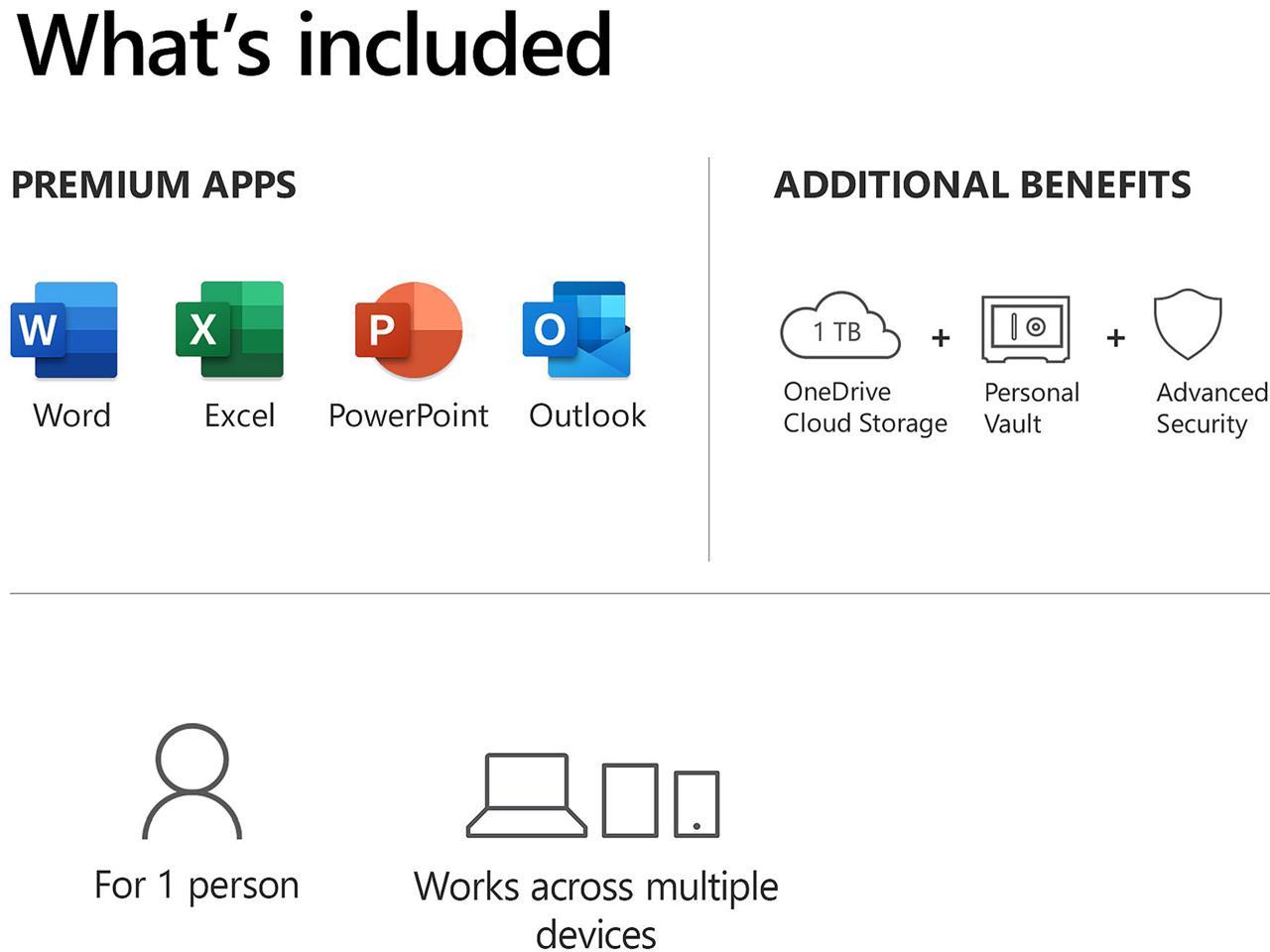 Microsoft 365 Personal | 12-Month Subscription, 1 person | Premium Office apps | 1TB OneDrive cloud storage | PC/Mac Keycard