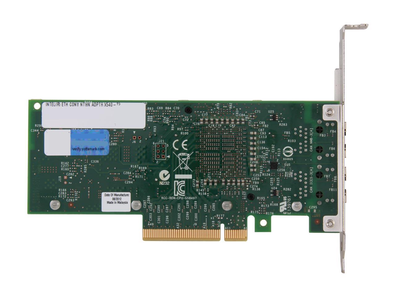 Intel X540T2 Ethernet Converged Network Adapter 100Mbps/1Gbps/10Gbps PCI Express 2.1 x8 2 x RJ45