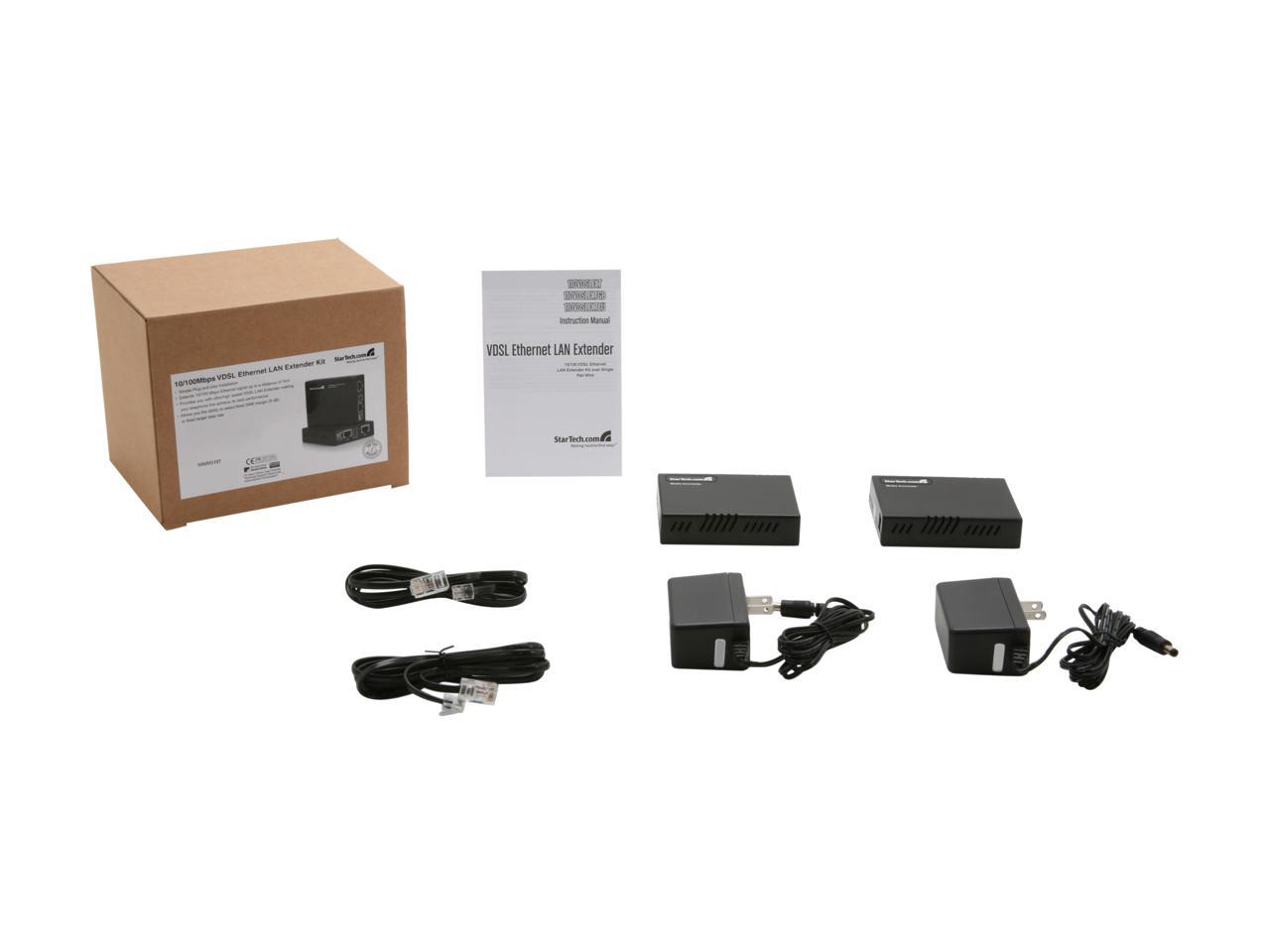 StarTech 10/100 VDSL2 Ethernet Extender Kit over Single Pair Wire - Extend your 10/100Mbps network by up to 1km over Ethernet or RJ11 phone lines - ethernet extender - lan extender - ethernet over phone -network extender -short haul modem