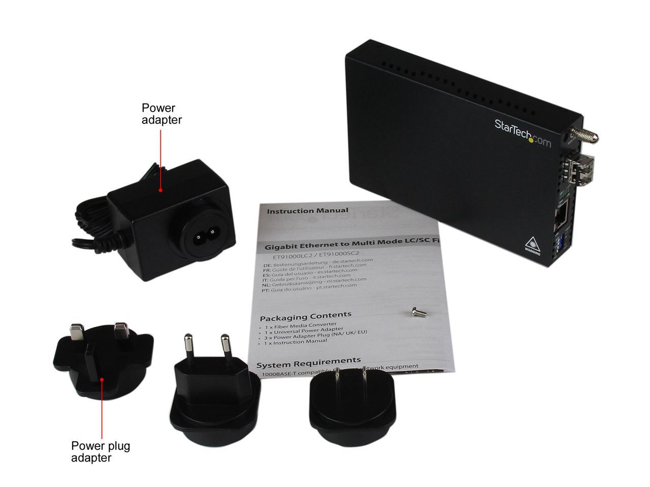 StarTech ET91000LC2 Fiber Media Converter Gigabit 1000 Mbps MM Fibre LC 550m