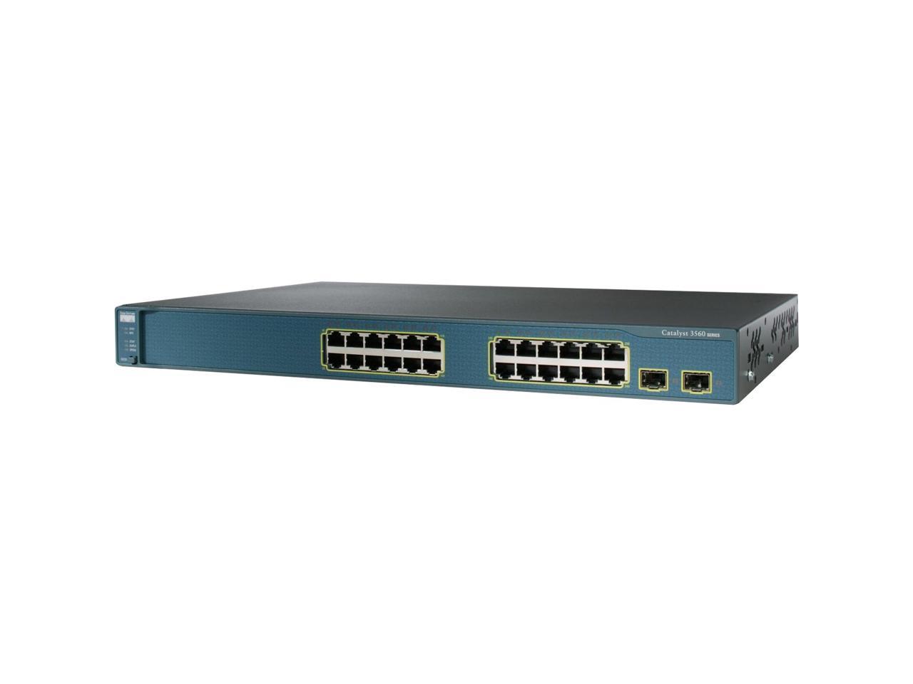 CISCO CATALYST 3560 WS-C3560G-24TS-E 10/100/1000Mbps Switch 24 Ethernet 10/100/1000 ports and 4 SFP-based Gigabit Ethernet ports Up to 12,000 MAC Address Table 128 MB DRAM32 MB Flash memory Buffer Memory